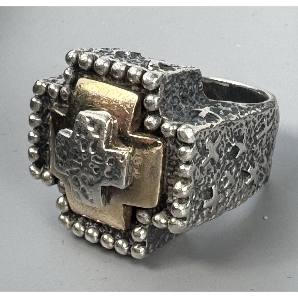 G.C. Hudson GCH Sterling Silver 14K Gold Cross Ring Size 7 Two Tone